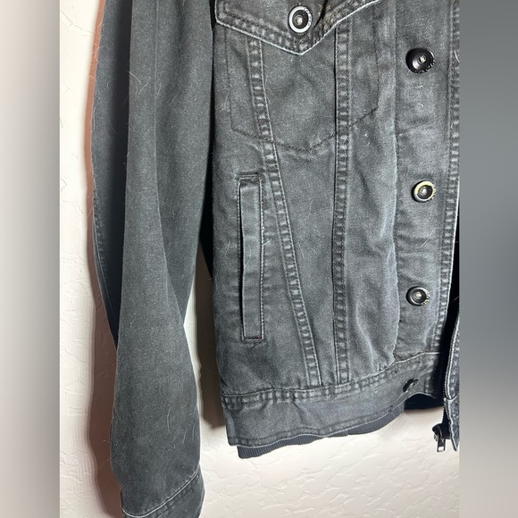 Fox Riders Denim Jean Mx Motorcycle Biker Black Hood Trucker Jacket Size Small - Picture 5 of 14